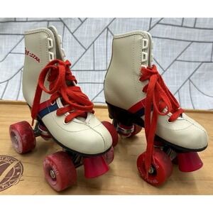 TRI-STAR Vintage Kids Quad Roller Skates Sticky Wheels Beige Red Size 12